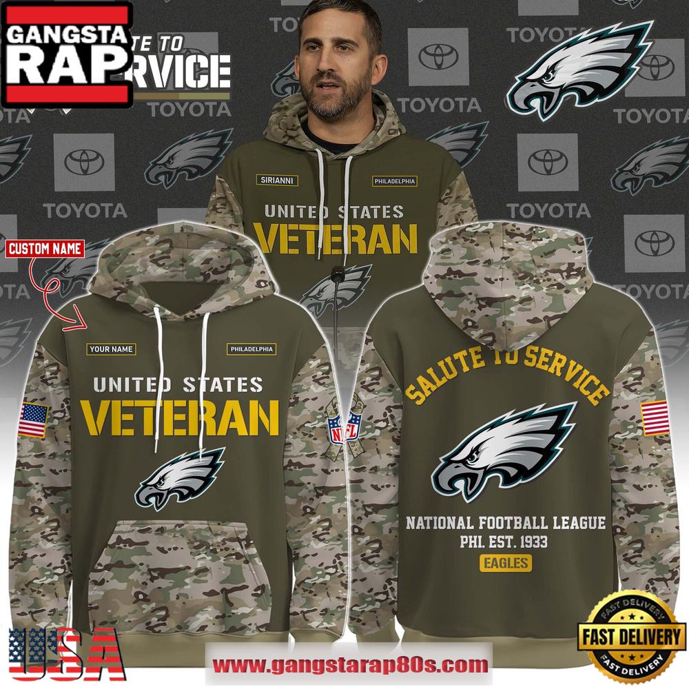 Philadelphia Eagles NFL Veteran Birthday 2025 Custom Name Unisex Hoodie