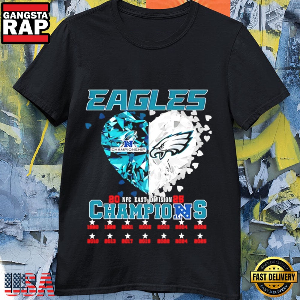 Philadelphia Eagles Diamond Heart 2025 NFC East Division Champions T-Shirt