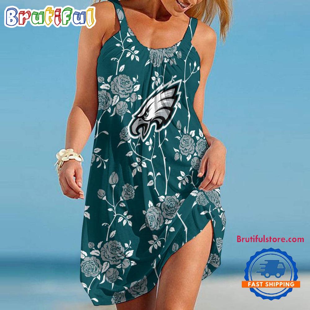 Philadelphia Eagles Flower Women’s Summer Beach Sling Dress