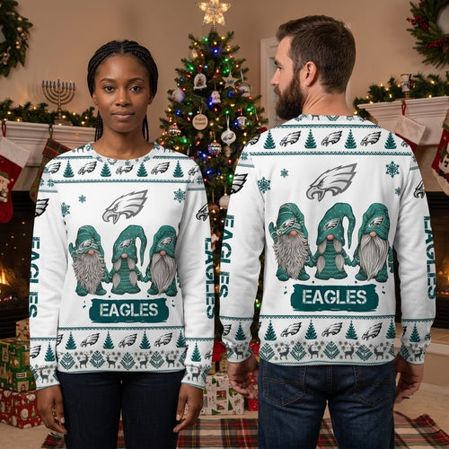 Philadelphia Eagles Gnomes And Reindeer Ugly Christmas Sweater