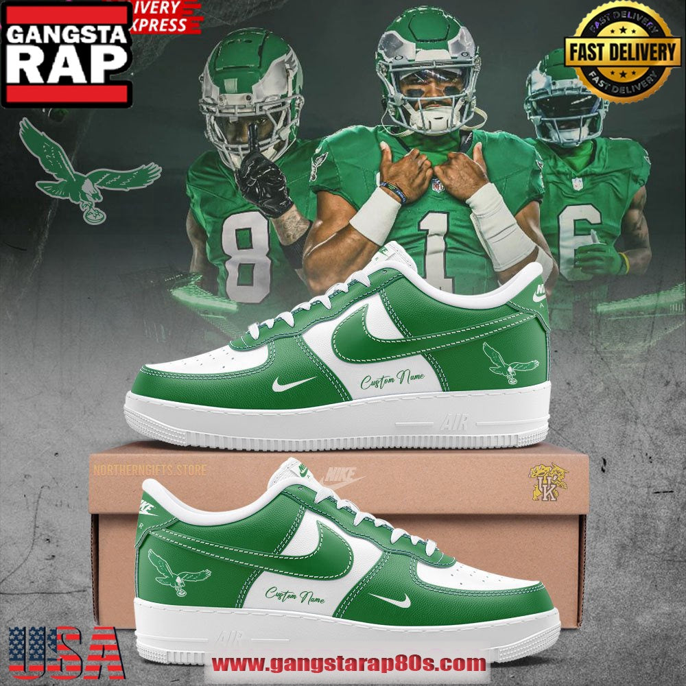 Philadelphia Eagles Kelly Green Custom Air Force 1 Running Sneakers