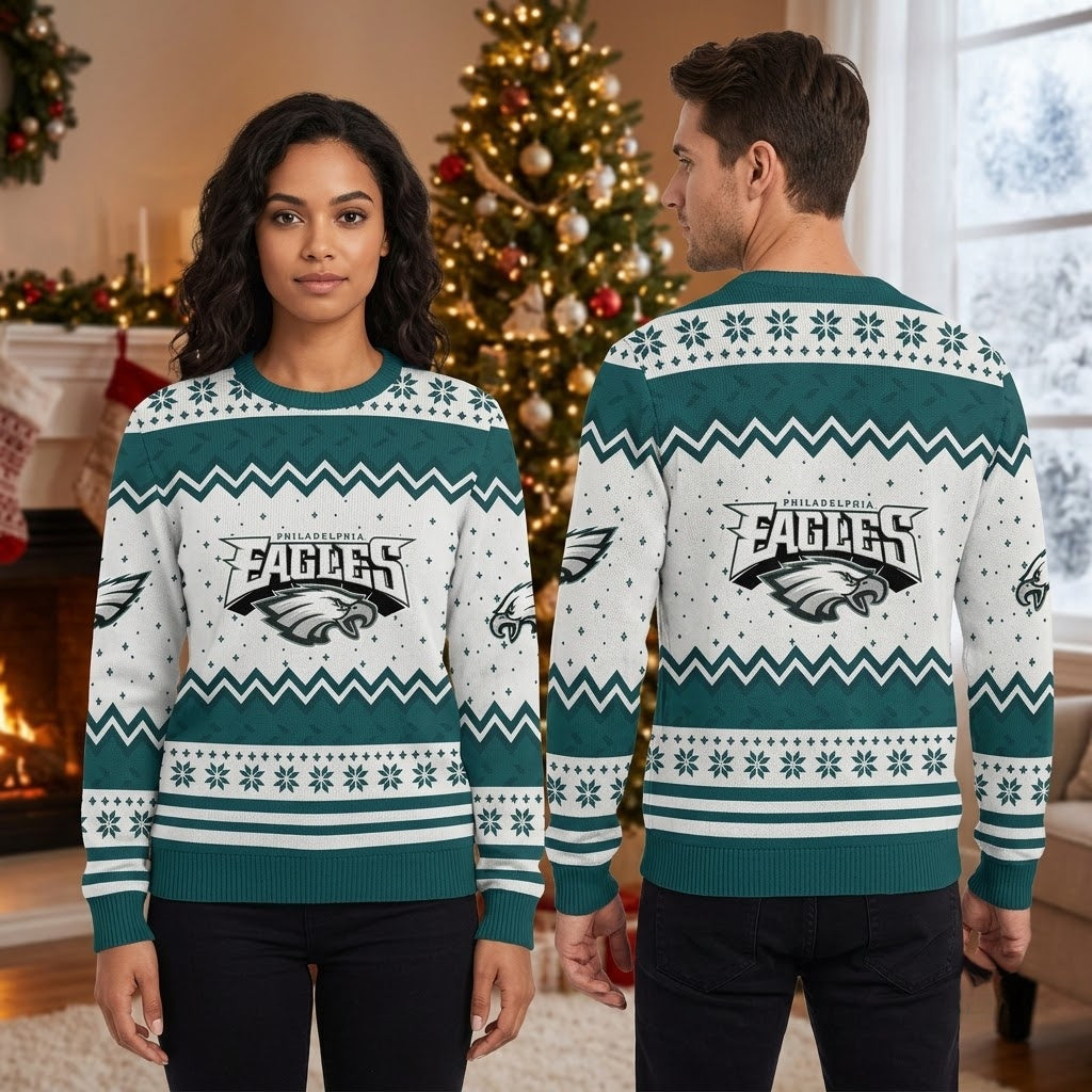Philadelphia Eagles Logo Snowflake Knit Ugly Christmas Sweater