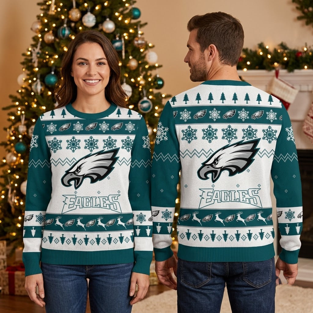 Philadelphia Eagles Logo Snowflake Reindeer Ugly Christmas Sweater