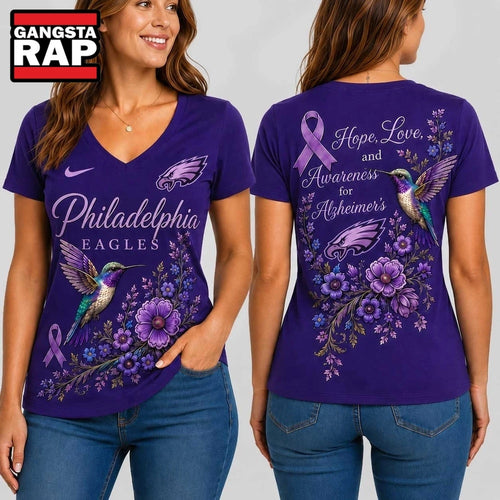 Philadelphia Eagles NFL Alzheimer’s Awareness Month V neck T Shirt