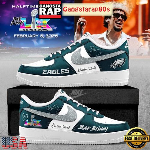 Philadelphia Eagles NFL Bad Bunny Super Bowl LX 2026 Custom Air Force 1 Sneakers Shoes