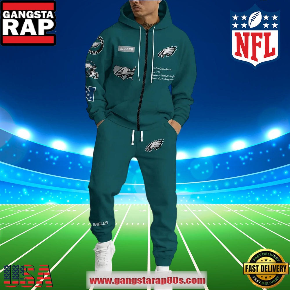 Philadelphia Eagles NFL Christmas Zip Hoodie Joggers Set