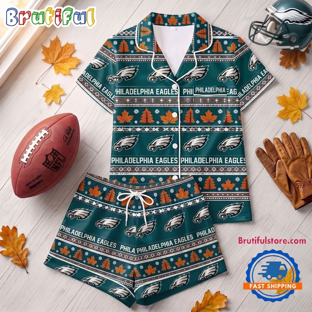 Philadelphia Eagles NFL Harvest Huddle Short Sleeve Pajamas Set