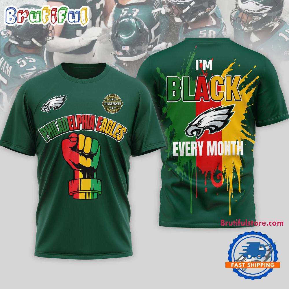 Philadelphia Eagles NFL Juneteenth Freedom I’m Black Every Month 3D Shirt