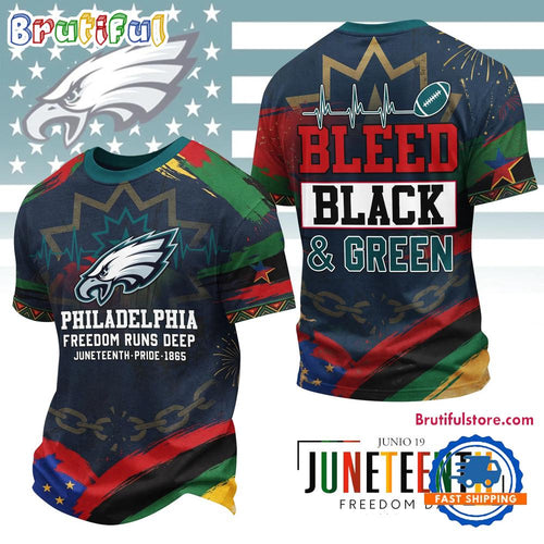 Philadelphia Eagles NFL Juneteenth Freedom Runs Deep New Design 3D Shirt