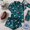 Philadelphia Eagles NFL Logo Team Love Satin Short Sleeve Pajamas Set