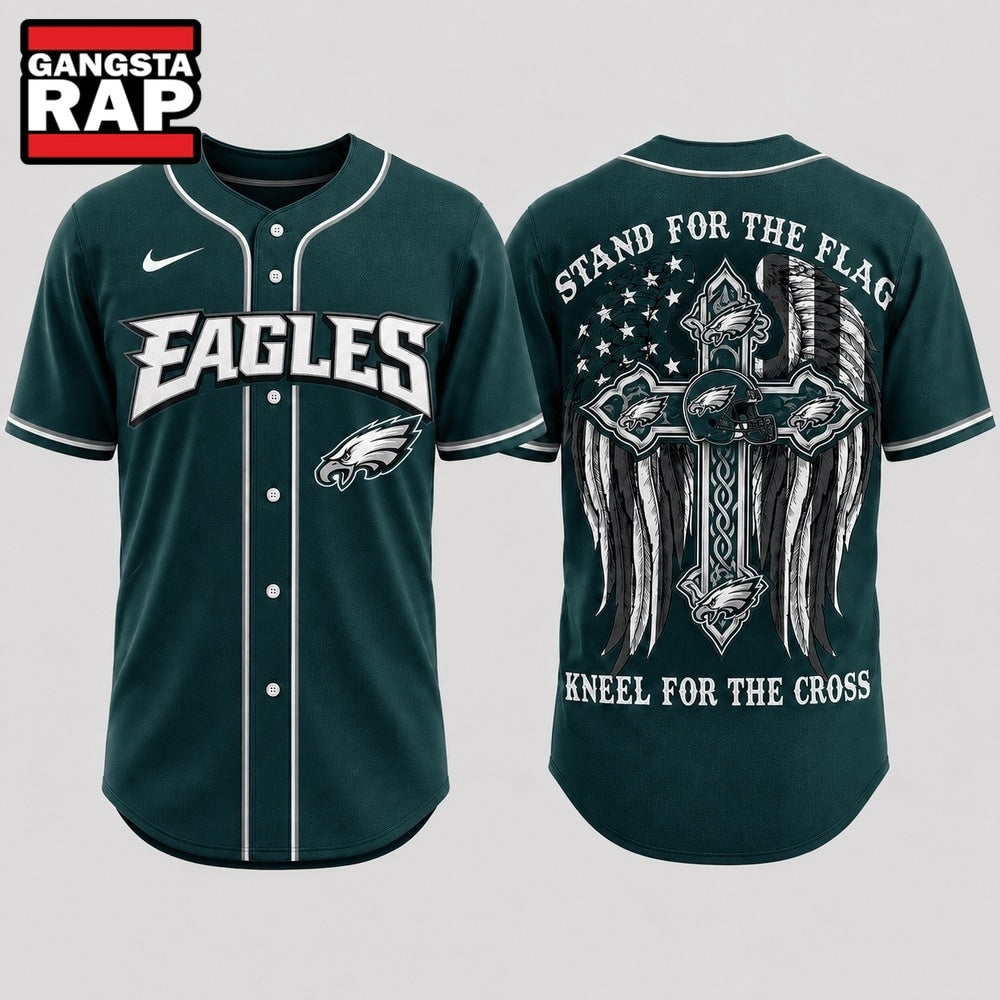 Philadelphia Eagles NFL Stand For The Flag Kneel For The Cross Baseball Jersey Shirt