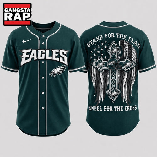 Philadelphia Eagles NFL Stand For The Flag Kneel For The Cross Baseball Jersey Shirt
