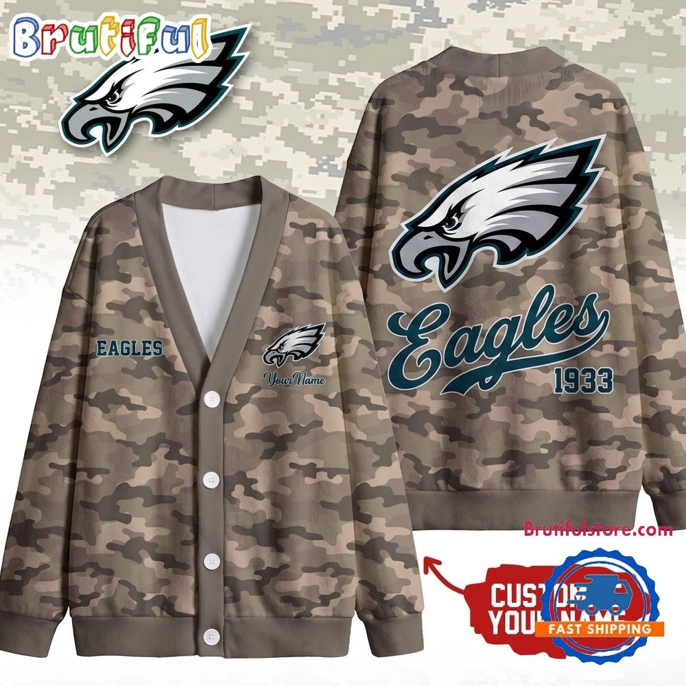 Philadelphia Eagles NFL Veteran Military Camo Heritage Cardigan