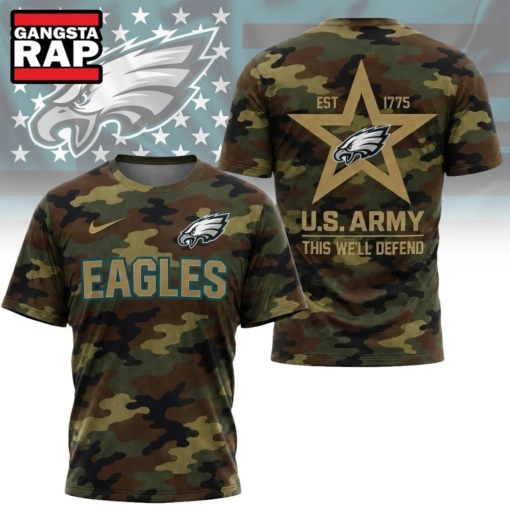 Philadelphia Eagles NFL Veterans US Army Camo New Design 3D Shirt , Football New Design Shirt