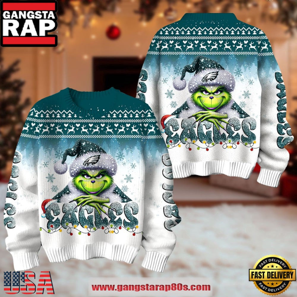 Philadelphia Eagles NFL x The Grinch 2025 Edition Ugly Christmas Sweater
