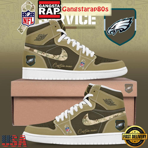 Philadelphia Eagles Salute To Service Limited Edition Custom Air Jordan 1 Sneakers Shoes