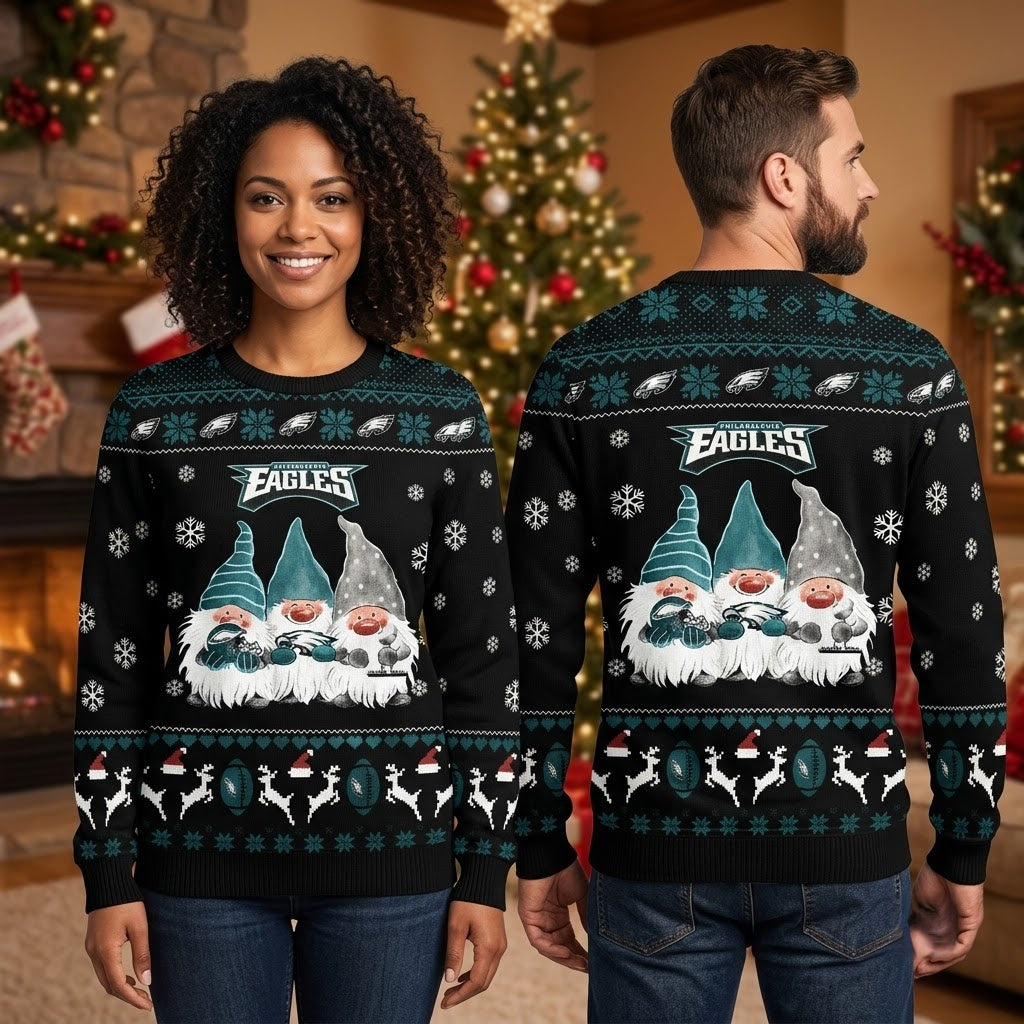 Philadelphia Eagles Three Gnomes Snowflake Ugly Christmas Sweater
