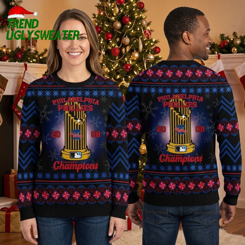 Philadelphia Phillies 2008 World Series Trophy Ugly Christmas Sweater