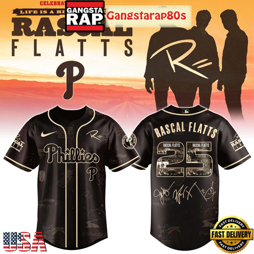 Philadelphia Phillies Celebrating Rascal Flatts 25 Years Tour Baseball Jersey