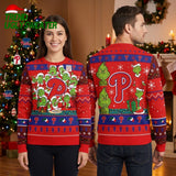 Philadelphia Phillies Grinch Santa Hat Ugly Christmas Sweater