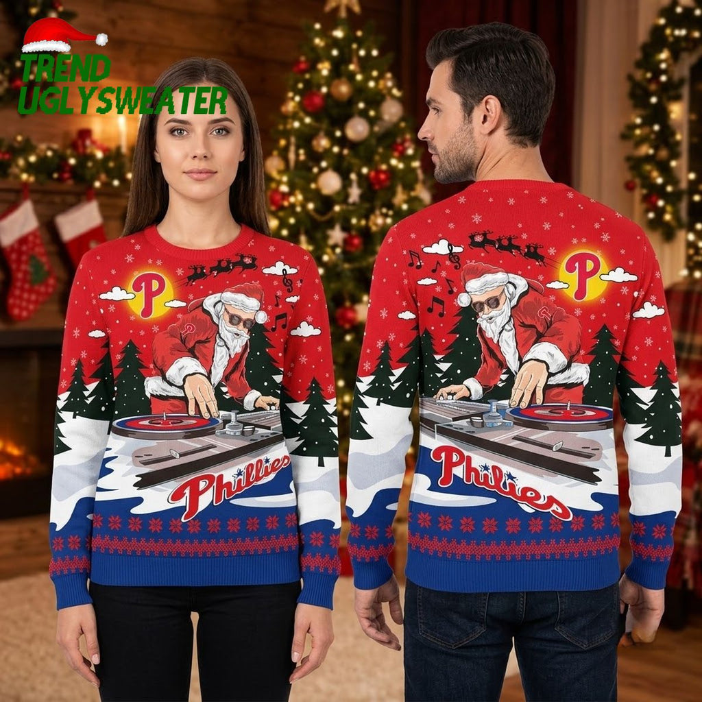 Philadelphia Phillies Santa DJ Ugly Christmas Sweater