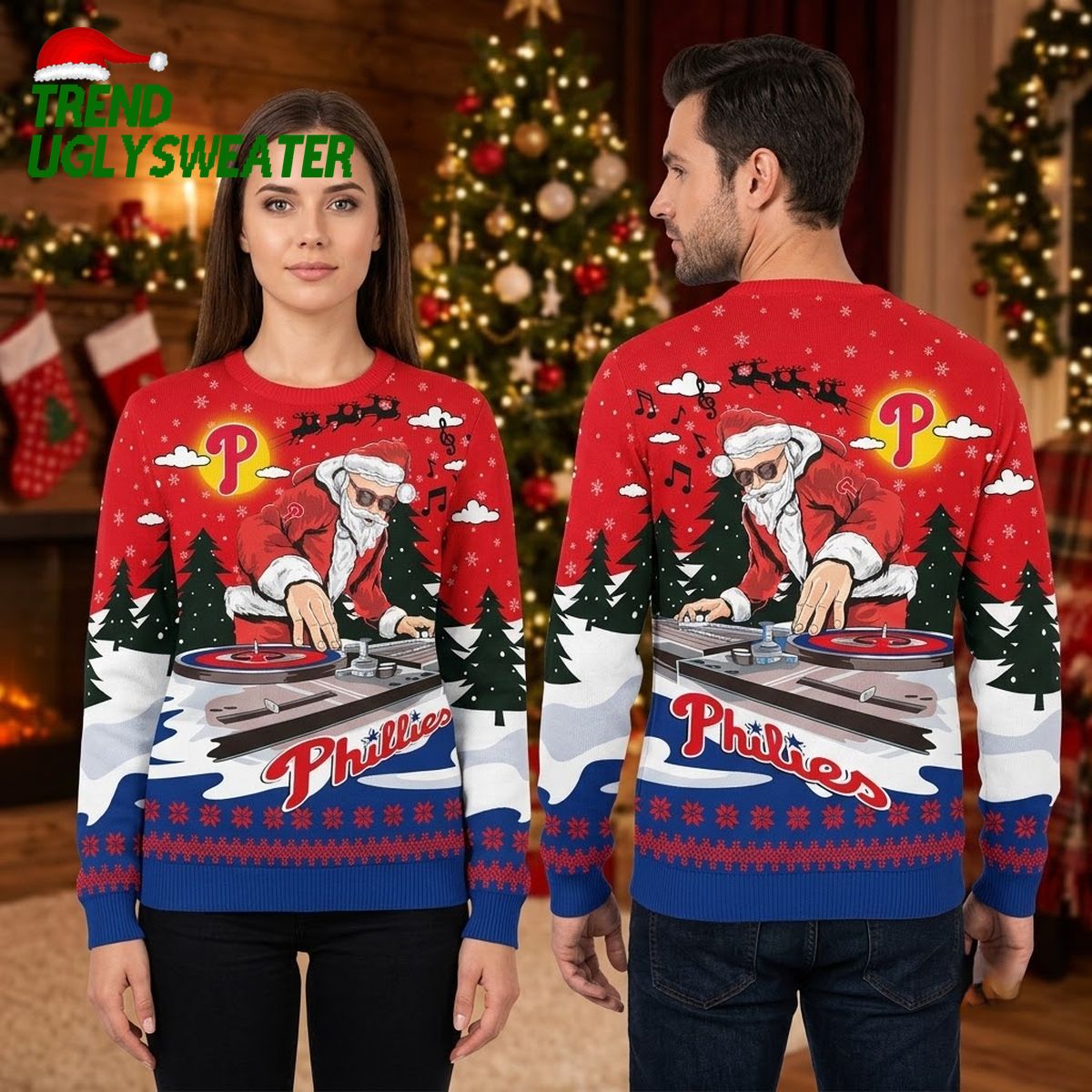 Philadelphia Phillies Santa DJ Ugly Christmas Sweater