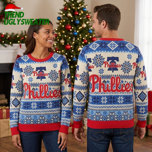 Philadelphia Phillies Snowflake Pattern Ugly Christmas Sweater