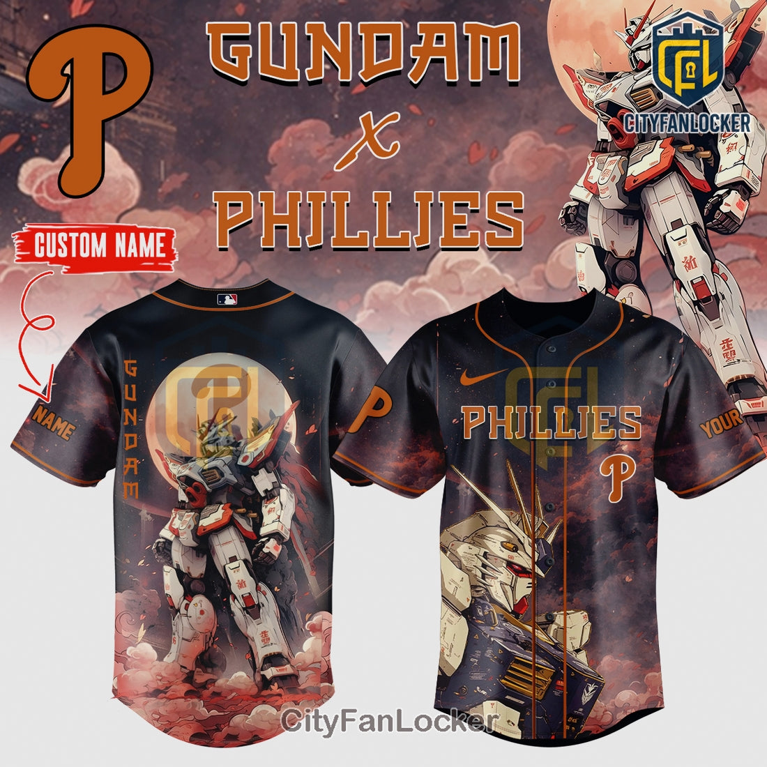 Philadelphia Phillies x Gundam Anime Custom Baseball Jersey