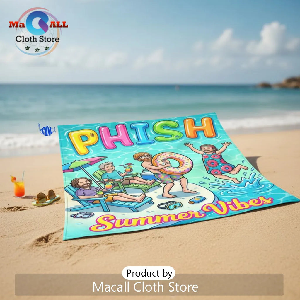 Phish Band Summer Vibes Cartoon Illustration Beach Day Towel