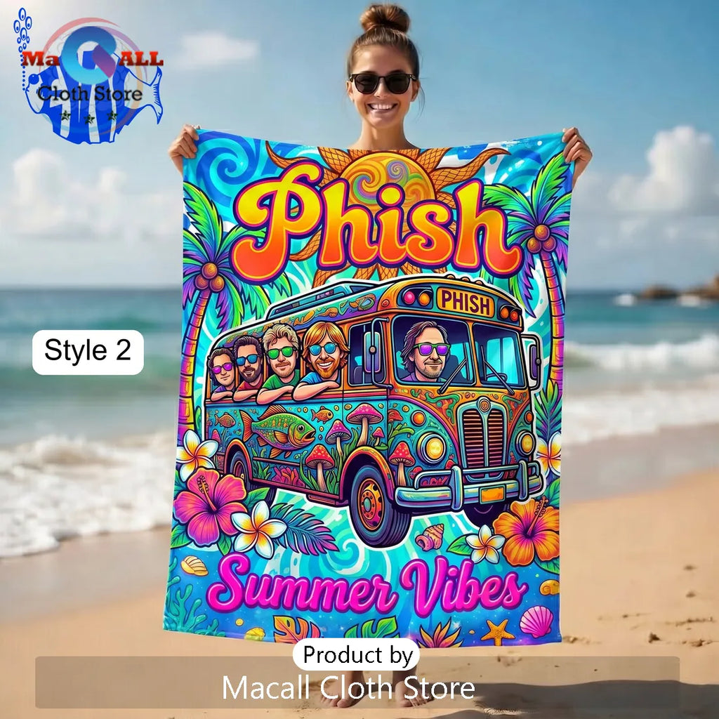Phish Band Summer Vibes Cartoon Illustration Beach Day Towel