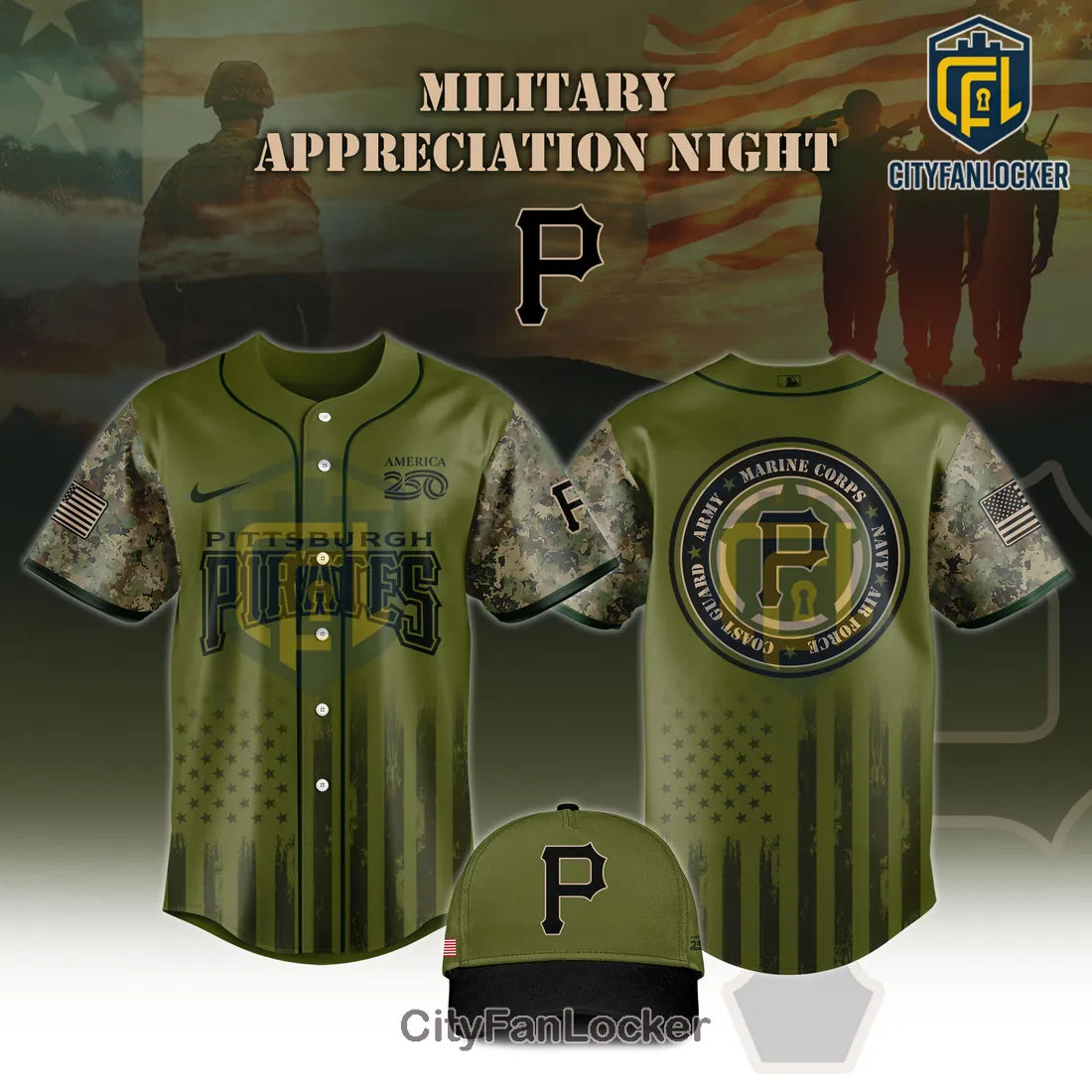 Pittsburgh Pirates 2026 Military Appreciation America 250 Baseball Jersey
