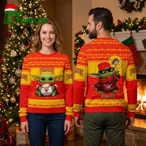 Pittsburgh Pirates Baby Yoda Baseball Pirate Ugly Christmas Sweater