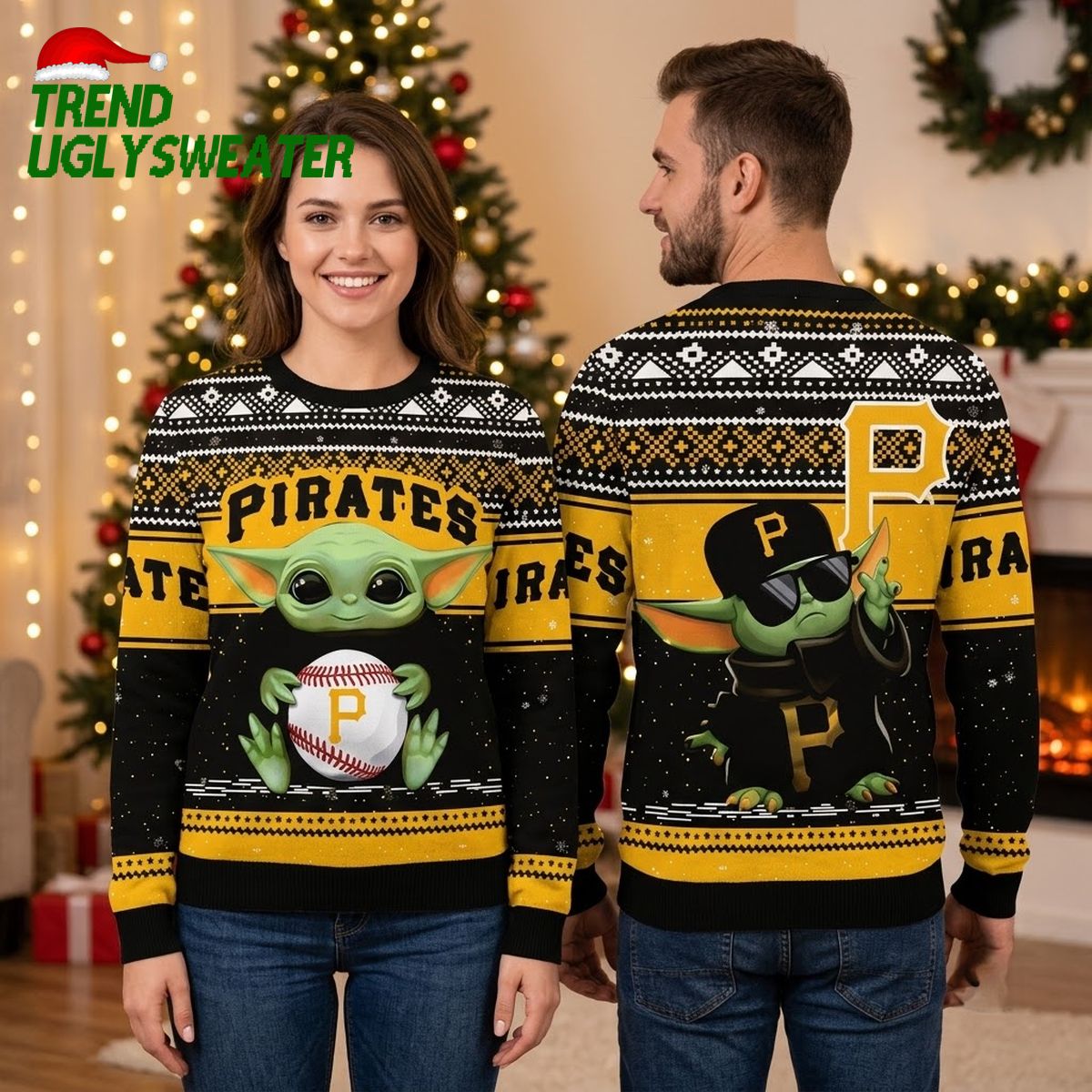 Pittsburgh Pirates Baby Yoda Holding Baseball Ugly Christmas Sweater