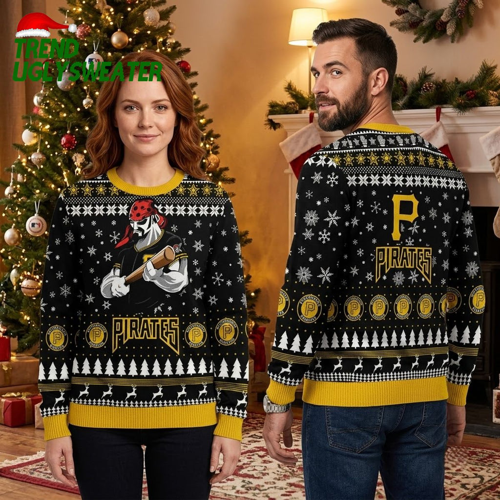 Pittsburgh Pirates Bat Wielding Skeleton Ugly Christmas Sweater