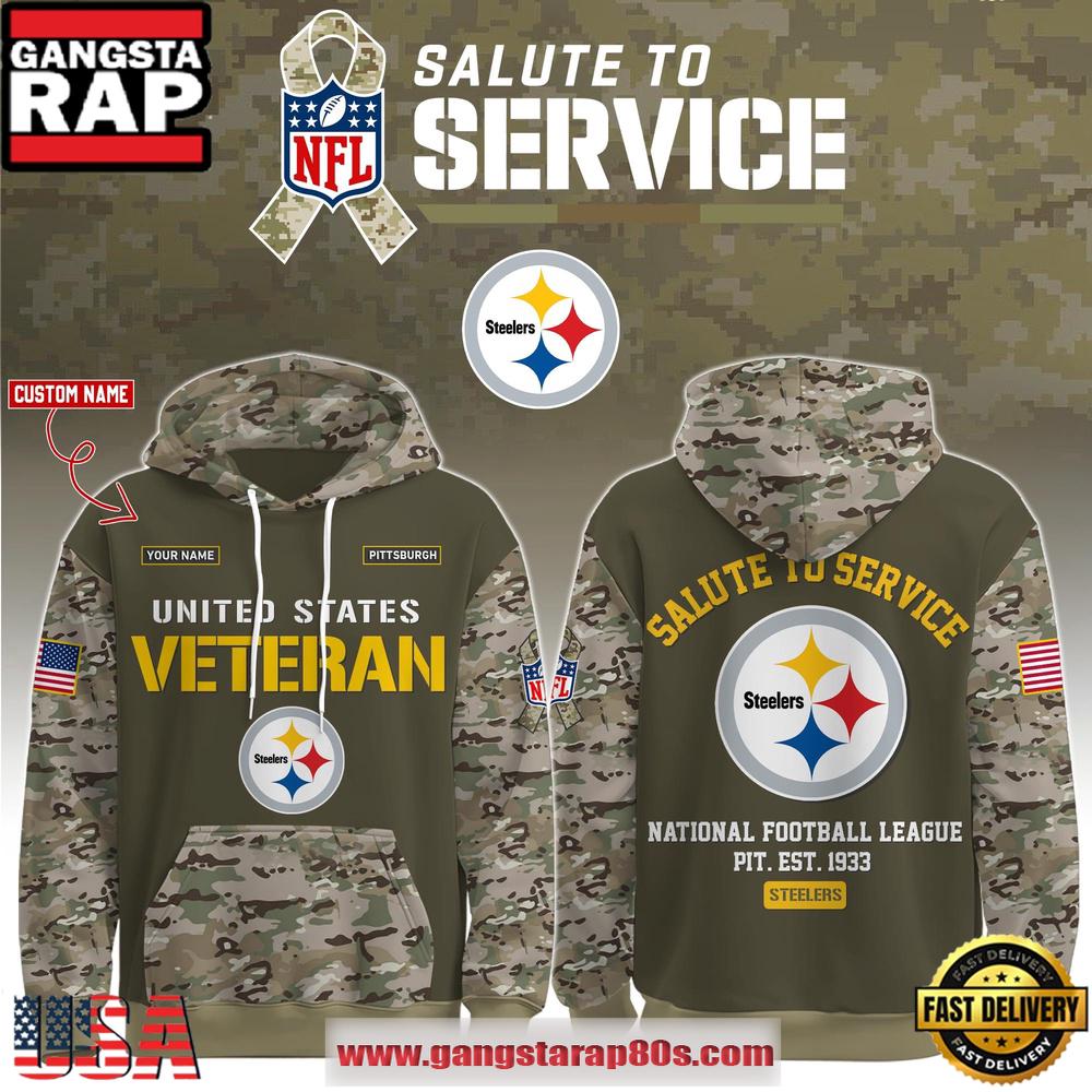 Pittsburgh Steelers NFL Veteran Birthday 2025 Custom Name Unisex Hoodie