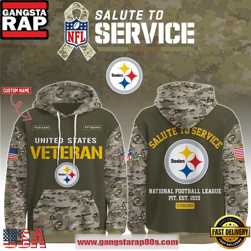 Pittsburgh Steelers NFL Veteran Birthday 2025 Custom Name Unisex Hoodie