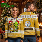 Pittsburgh Steelers Baby Groot And Grinch Ugly Christmas Sweater