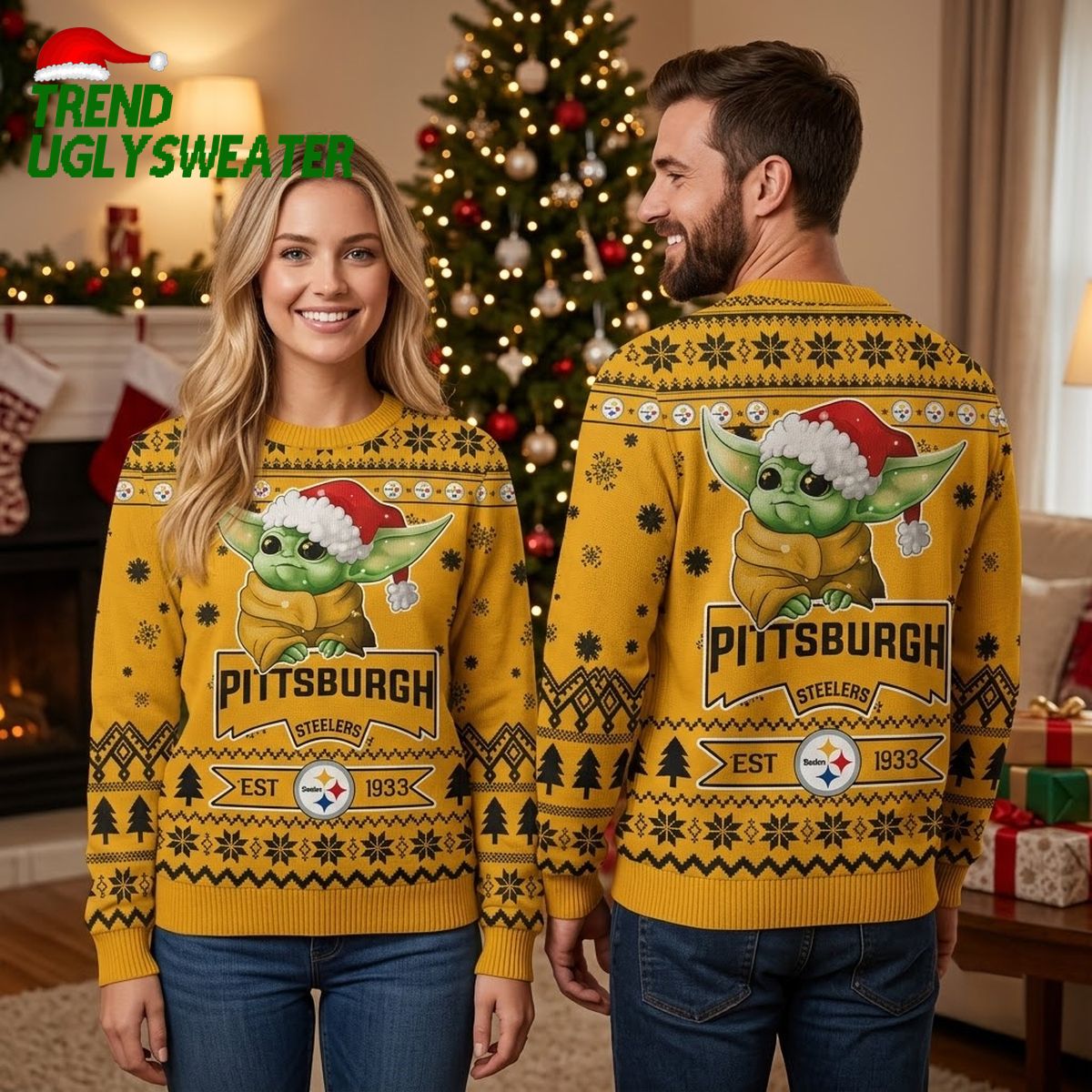 Pittsburgh Steelers Baby Yoda Ugly Christmas Sweater