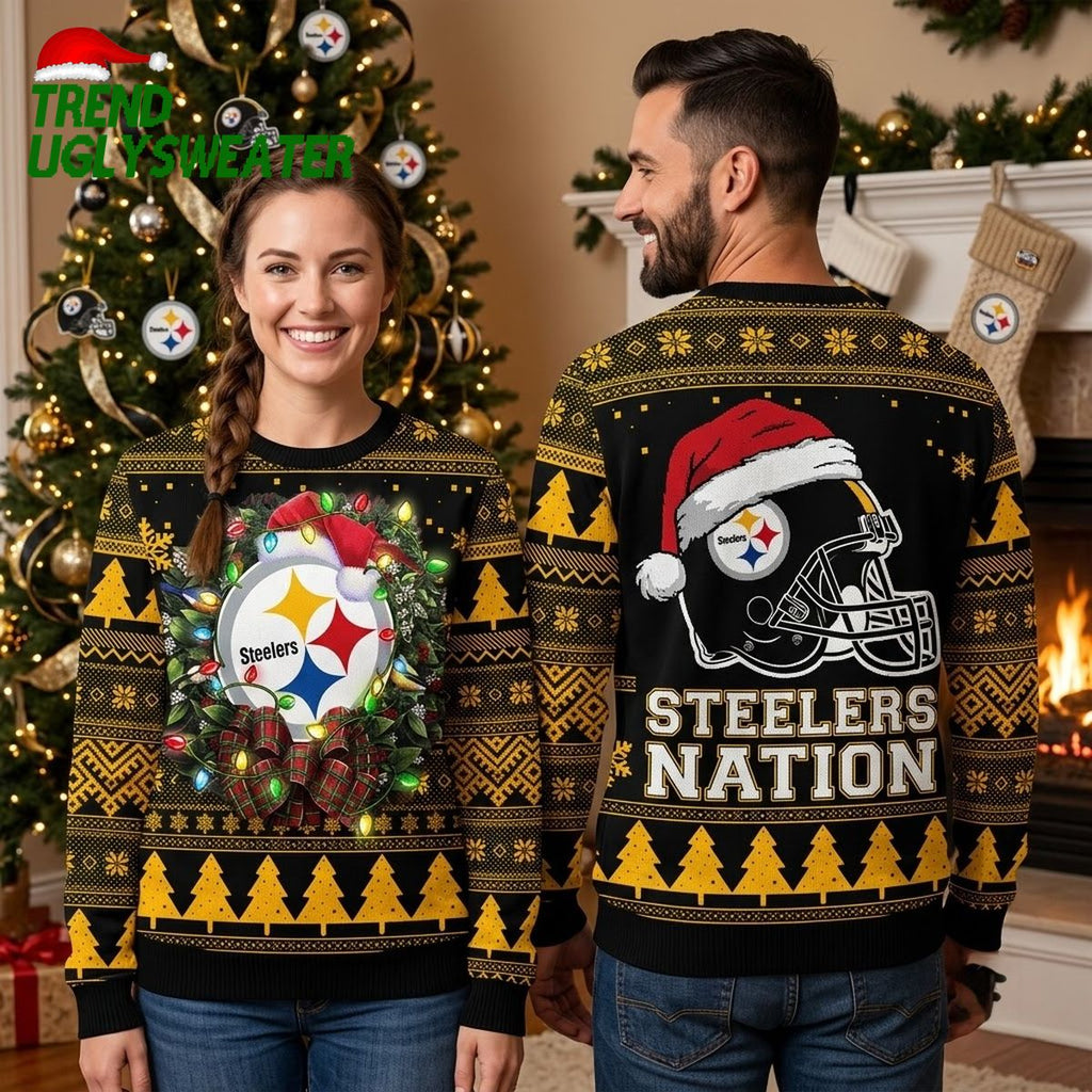 Pittsburgh Steelers Christmas Wreath Ugly Christmas Sweater