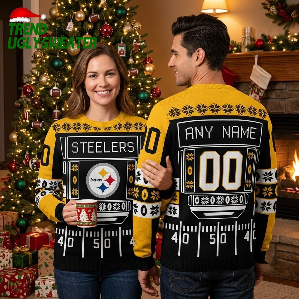 Pittsburgh Steelers Custom Name And Number Ugly Christmas Sweater