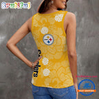 Pittsburgh Steelers Flower Pattern Women’s V-Neck Ribbed Tank Top