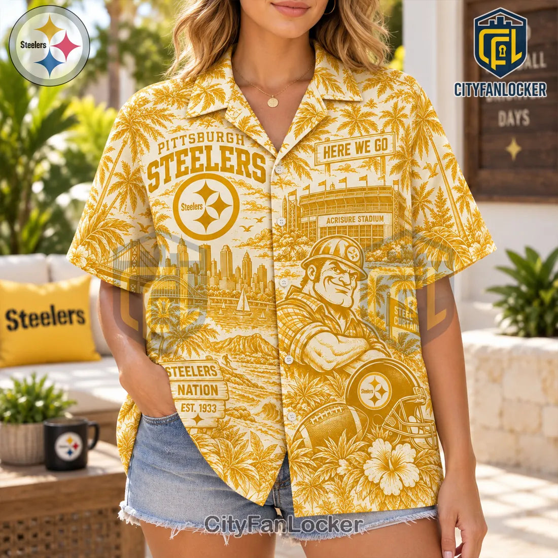 Pittsburgh Steelers Gold Hawaiian Shirt
