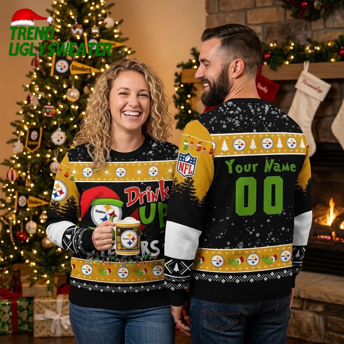 Pittsburgh Steelers Grinch Drink Up Ugly Christmas Sweater