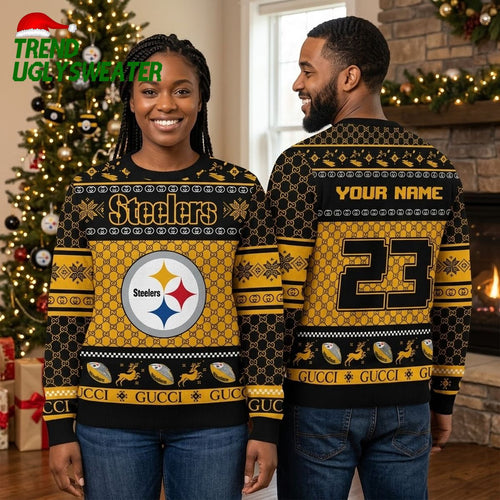 Pittsburgh Steelers Gucci Pattern Ugly Christmas Sweater