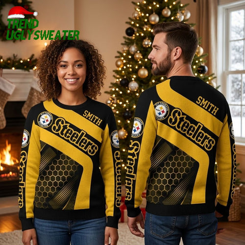 Pittsburgh Steelers Honeycomb Pattern Ugly Christmas Sweater