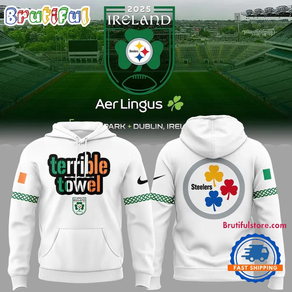 Pittsburgh Steelers Ireland 2025 Limited Edition Dublin Game White Hoodie Shirt