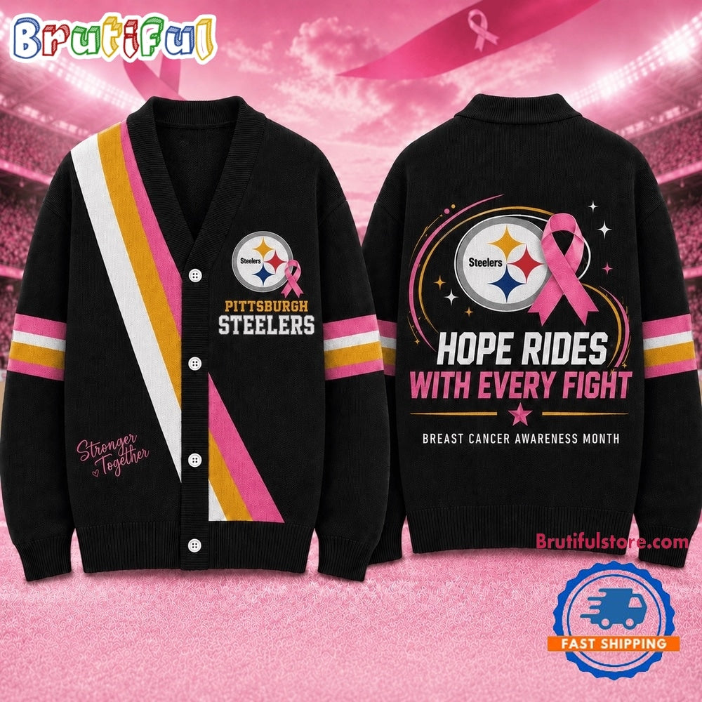 Pittsburgh Steelers NFL Breast Cancer Hope Rides With Every Fight Cardigan