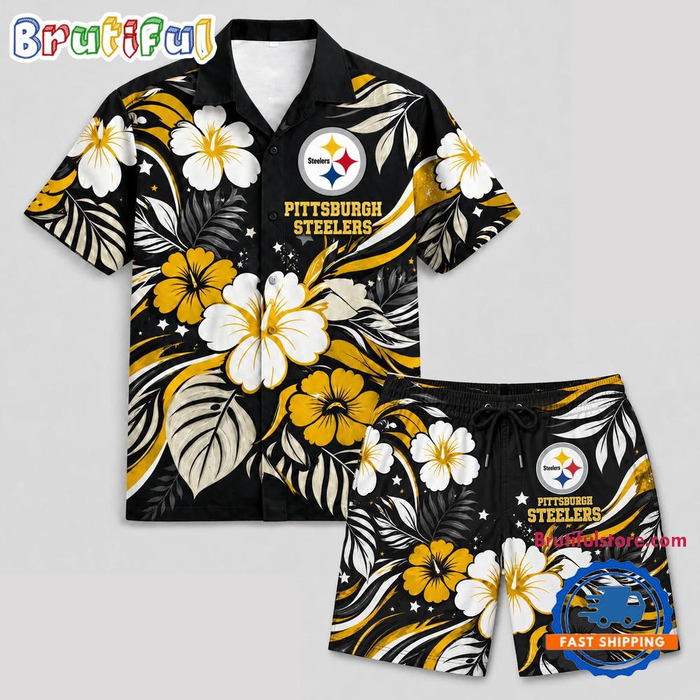 Pittsburgh Steelers NFL Floral Summer Hawaiian Set