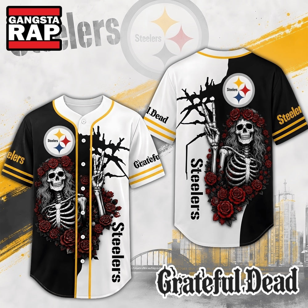 Pittsburgh Steelers NFL Game Day Grateful Dead Baseball Jersey Shirt