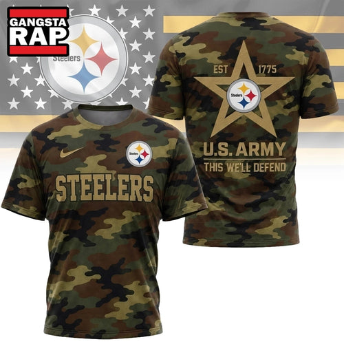 Pittsburgh Steelers NFL Veterans US Army Camo New Design 3D Shirt , Football New Design Shirt
